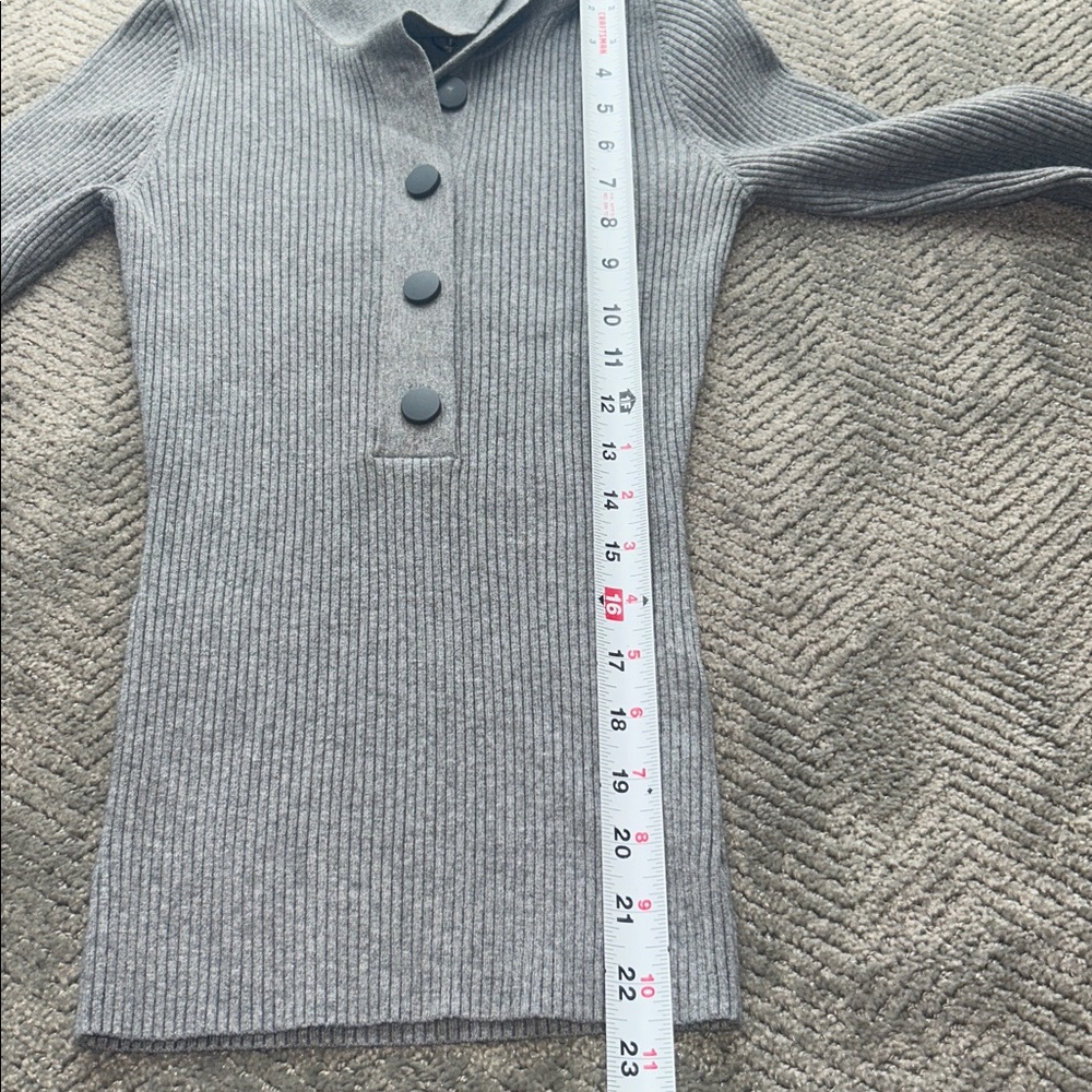 Reiss Grey Ribbed Knit Polo Top Button Front Long Sleeve Size S - Picture 11 of 11